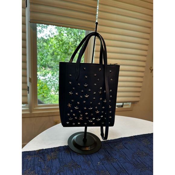 Jimmy Choo Navy Blue Leather Tote Bag Small Navy Blue with Crossbody Strap - Picture 3 of 12